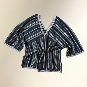 Vintage Newport News Striped Knit Top Dolman Sleeves Blue XL